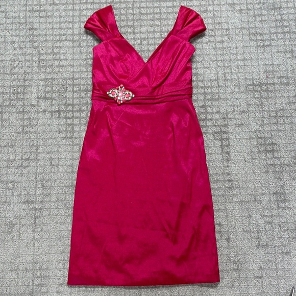 Badgley Mischka Hot Pink Cocktail Dress Size 12 - Picture 3 of 11